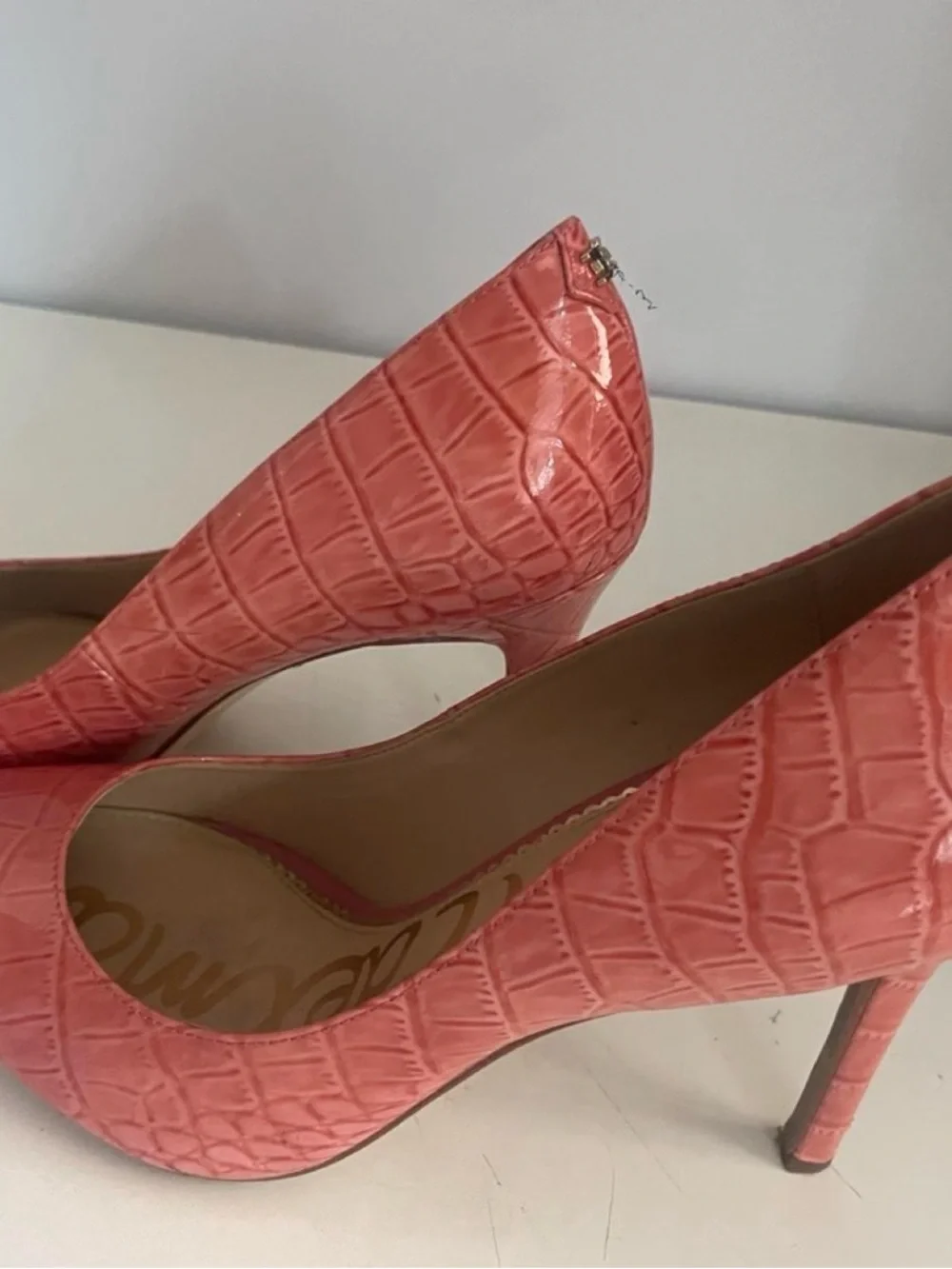Sam Edelman Hazel Pointed Toe Pump Pink Patent Croco Leather Stiletto Heels 8.5